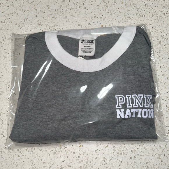 Vs Victorias Secret PINK LONG SLEEVE RINGER TEE SHIRT TOP CLAY GREY M - Picture 6 of 6